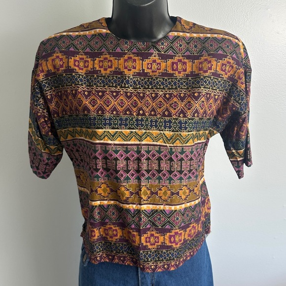 Lee Winter Petites Tops - Vintage 90s Lee Winter Petites Rayon Top Tribal Aztec Geo Print Size‎ S Petite